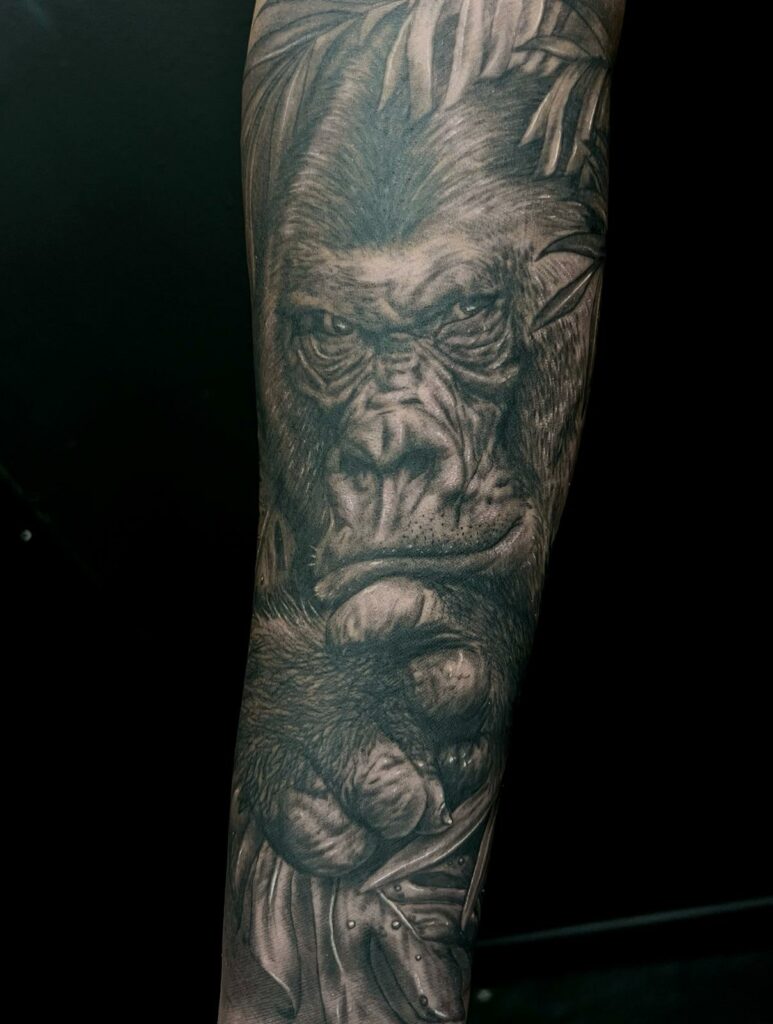 Chimpanzee Animal Hand Black And White Tattoo